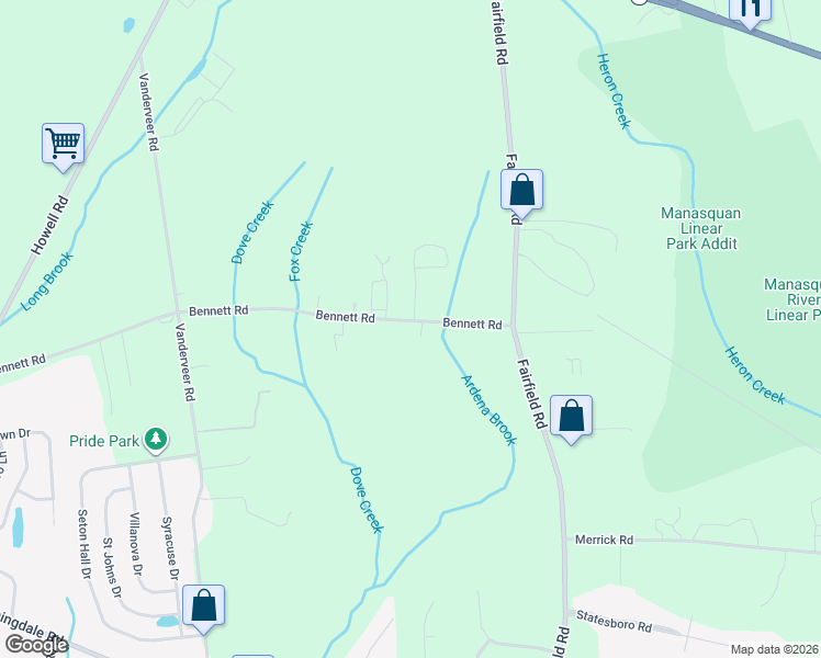 map of restaurants, bars, coffee shops, grocery stores, and more near 211 Bennett Road in Freehold Township