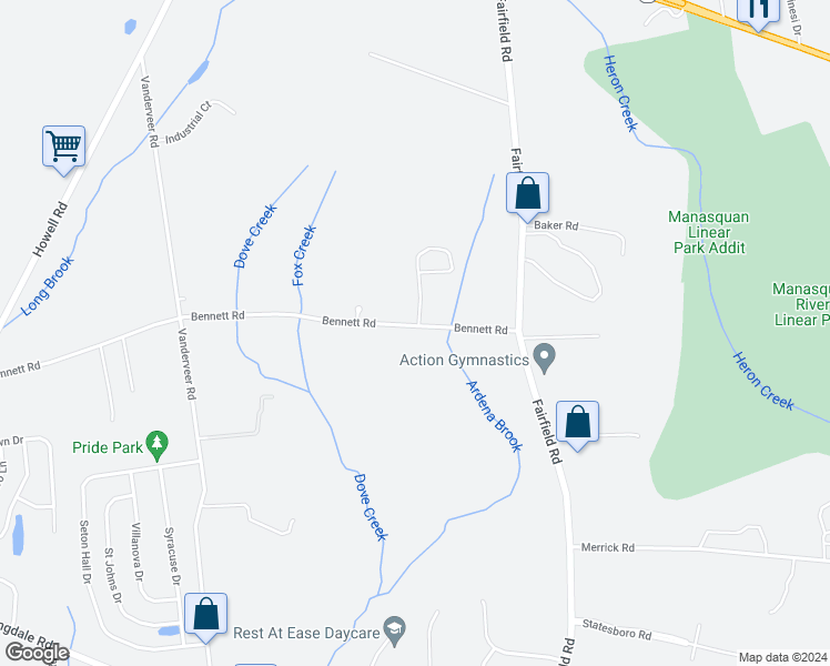 map of restaurants, bars, coffee shops, grocery stores, and more near 211 Bennett Road in Freehold Township