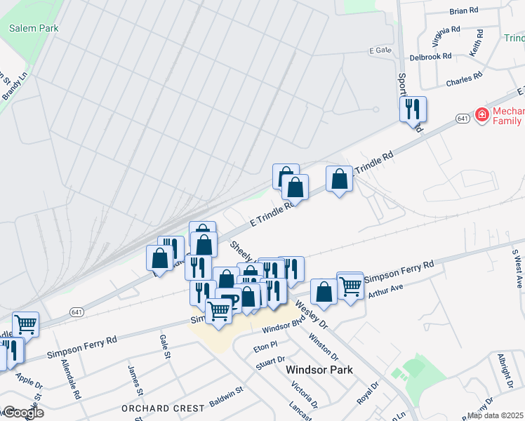 map of restaurants, bars, coffee shops, grocery stores, and more near 5159 East Trindle Road in Cumberland County