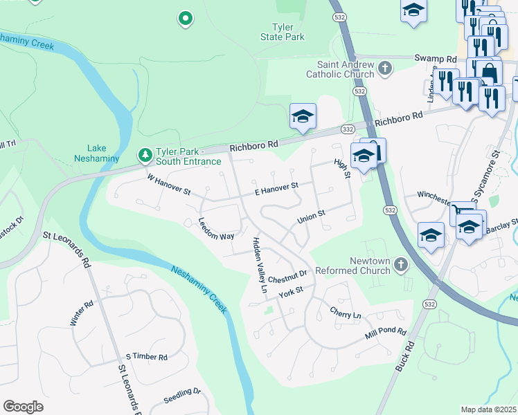 map of restaurants, bars, coffee shops, grocery stores, and more near 164 Commonwealth Drive in Newtown