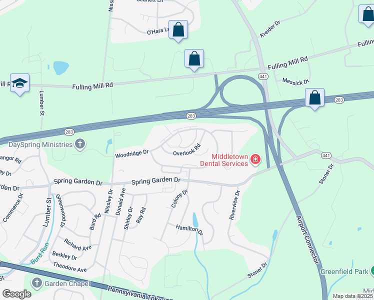 map of restaurants, bars, coffee shops, grocery stores, and more near 1280 Overlook Road in Middletown