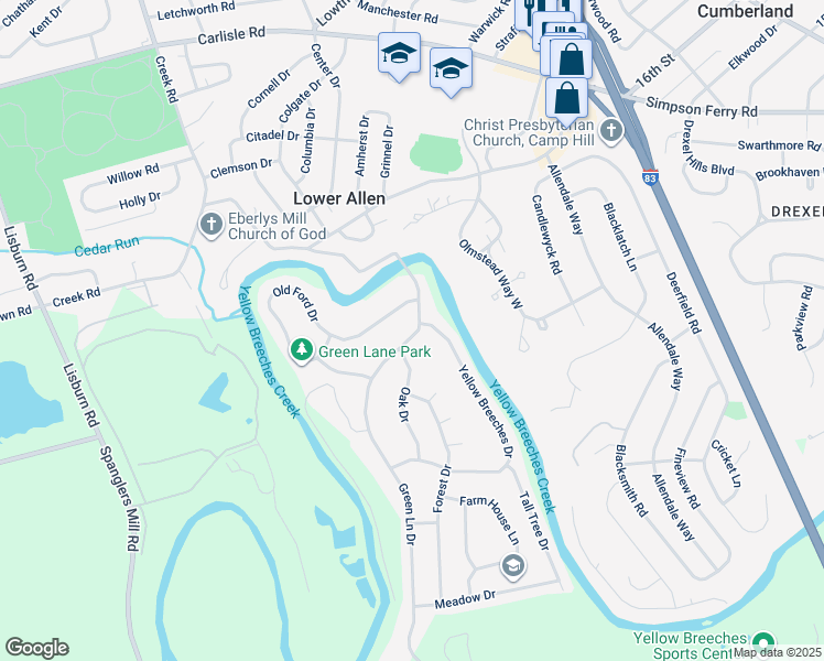 map of restaurants, bars, coffee shops, grocery stores, and more near 106 Green Lane Drive in Camp Hill