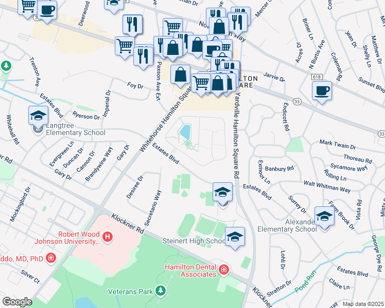 map of restaurants, bars, coffee shops, grocery stores, and more near 234 Sparrow Drive in Hamilton Township