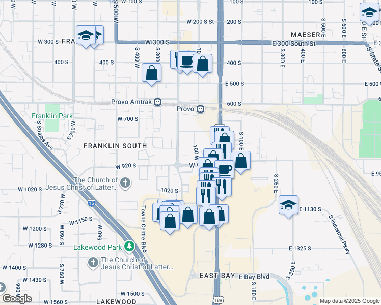 map of restaurants, bars, coffee shops, grocery stores, and more near 142 West 880 South in Provo