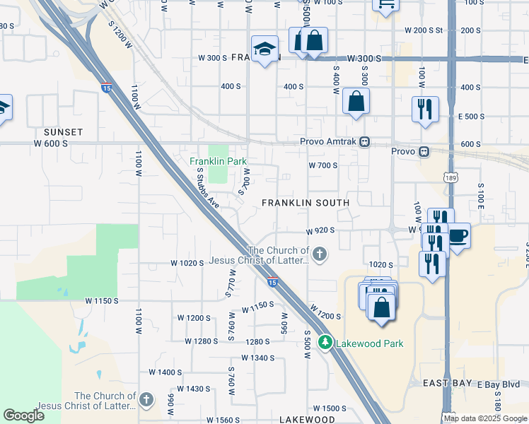 map of restaurants, bars, coffee shops, grocery stores, and more near 750 South 650 West in Provo