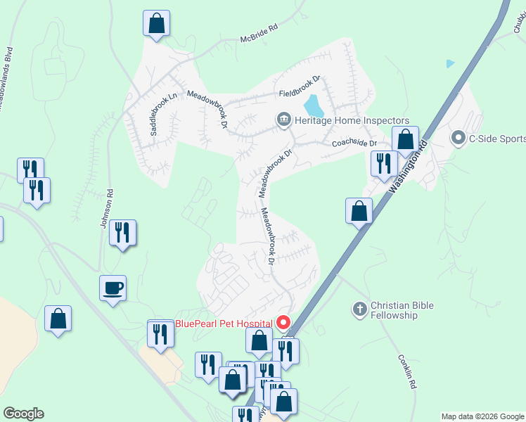 map of restaurants, bars, coffee shops, grocery stores, and more near 8 Horseshoe Circle West in Canonsburg