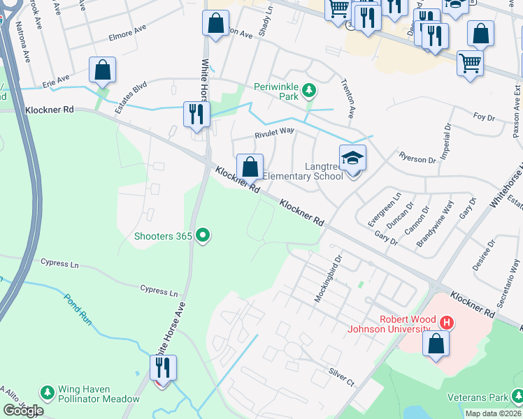 map of restaurants, bars, coffee shops, grocery stores, and more near 2123 Klockner Road in Hamilton Township