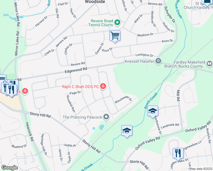 map of restaurants, bars, coffee shops, grocery stores, and more near 661 Fox Hollow Drive in Yardley