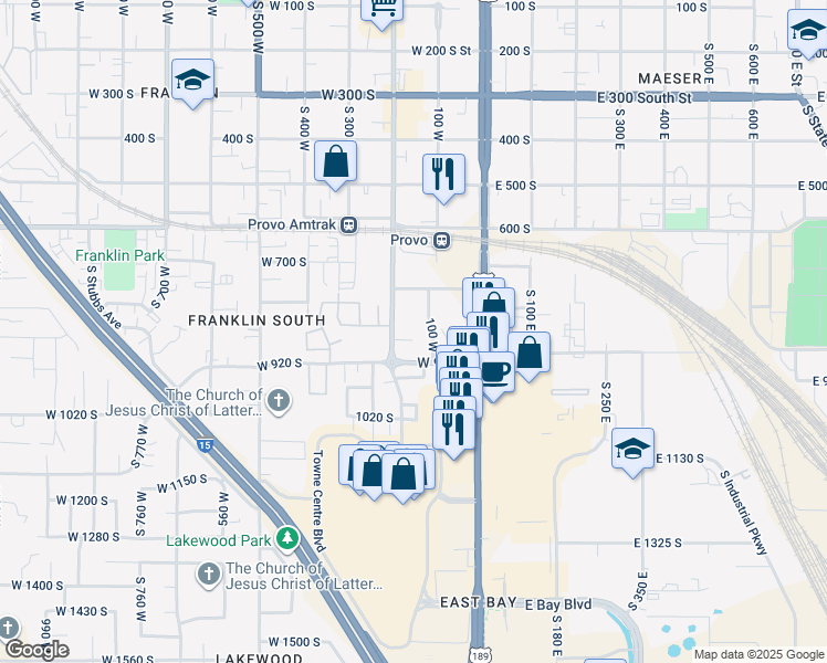map of restaurants, bars, coffee shops, grocery stores, and more near 142 West 880 South in Provo