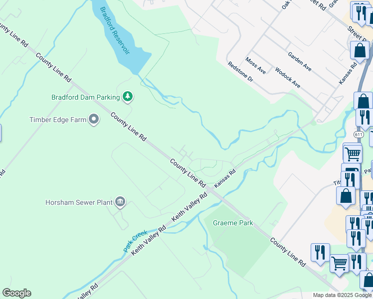map of restaurants, bars, coffee shops, grocery stores, and more near 602 Tulip Drive in Warrington