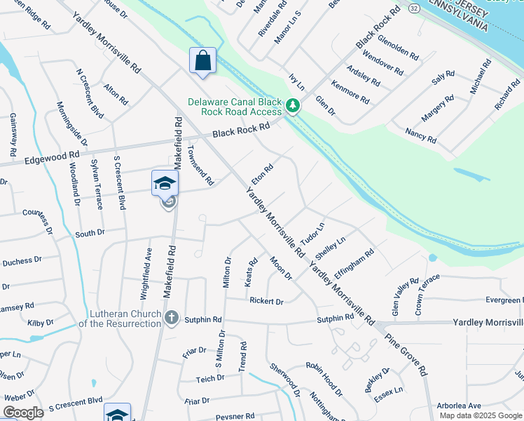 map of restaurants, bars, coffee shops, grocery stores, and more near 1839 Windflower Lane in Yardley
