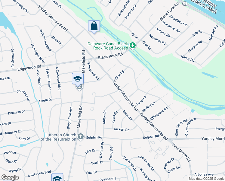 map of restaurants, bars, coffee shops, grocery stores, and more near 4 Saint James Place in Yardley