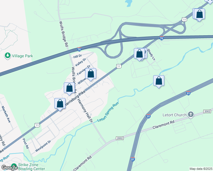 map of restaurants, bars, coffee shops, grocery stores, and more near 1129 Harrisburg Pike in Carlisle