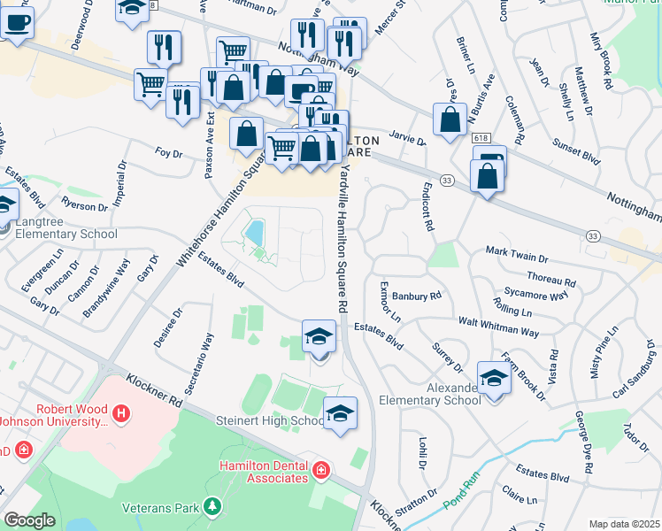 map of restaurants, bars, coffee shops, grocery stores, and more near 175 Sparrow Drive in Hamilton Township