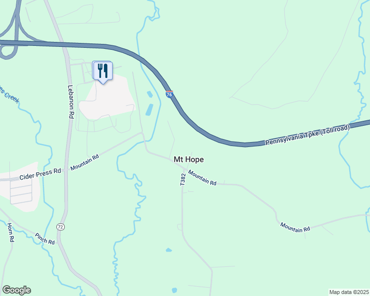 map of restaurants, bars, coffee shops, grocery stores, and more near 2394 Mountain Road in Manheim