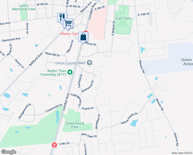 map of restaurants, bars, coffee shops, grocery stores, and more near 1038 Rosewood Drive in Marysville