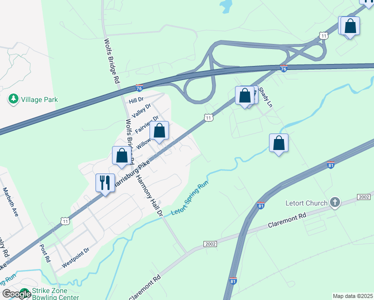 map of restaurants, bars, coffee shops, grocery stores, and more near 1129 Harrisburg Pike in Carlisle