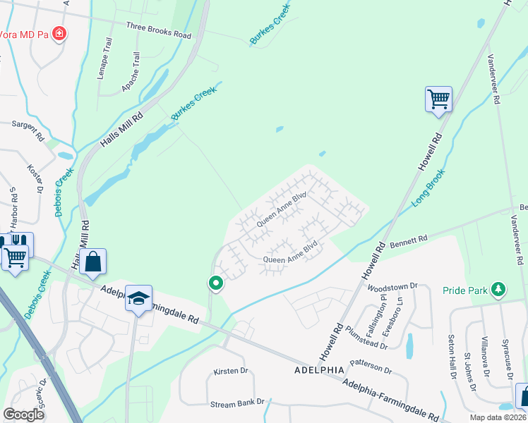 map of restaurants, bars, coffee shops, grocery stores, and more near 54 Edgeware Close in Freehold
