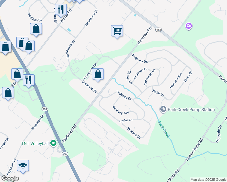 map of restaurants, bars, coffee shops, grocery stores, and more near 102 Citadel Court in North Wales