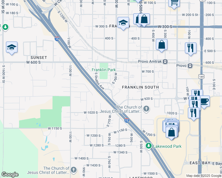 map of restaurants, bars, coffee shops, grocery stores, and more near 807 South Stubbs Avenue in Provo
