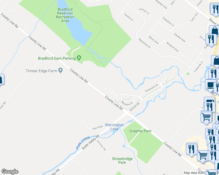 map of restaurants, bars, coffee shops, grocery stores, and more near 401 Hosta Court in Warrington