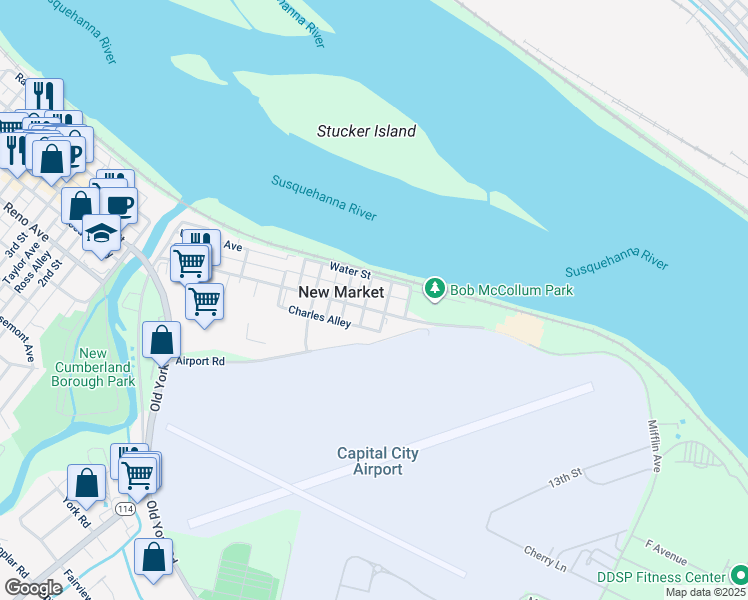 map of restaurants, bars, coffee shops, grocery stores, and more near 503 Ross Avenue in New Cumberland