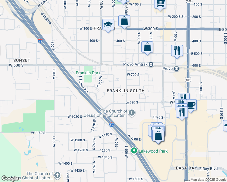 map of restaurants, bars, coffee shops, grocery stores, and more near 656 South Meadow Drive in Provo