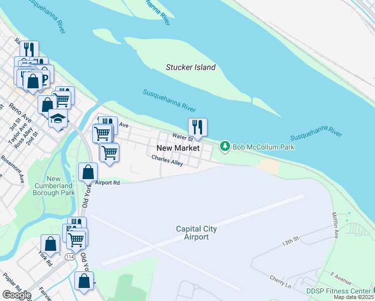 map of restaurants, bars, coffee shops, grocery stores, and more near 503 Ross Avenue in New Cumberland