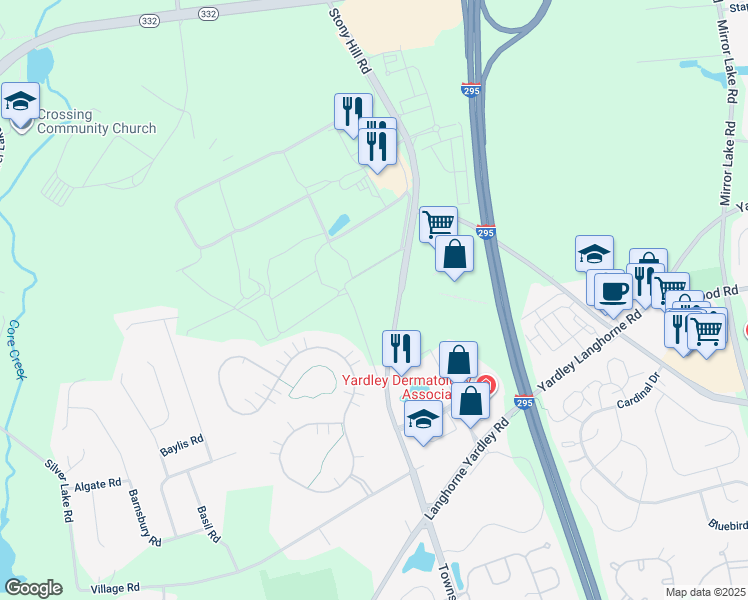 map of restaurants, bars, coffee shops, grocery stores, and more near 777 Township Line Road in Morrisville