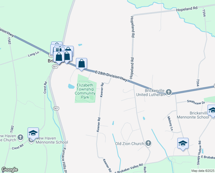 map of restaurants, bars, coffee shops, grocery stores, and more near 101 Keener Road in Lititz