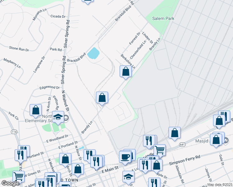 map of restaurants, bars, coffee shops, grocery stores, and more near 602 Bay Street in Mechanicsburg