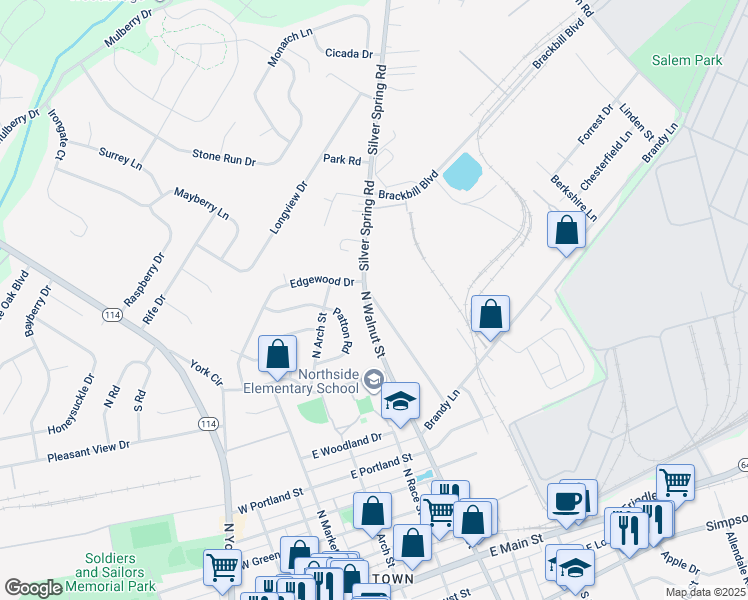 map of restaurants, bars, coffee shops, grocery stores, and more near 823 Old Silver Springs Road in Mechanicsburg