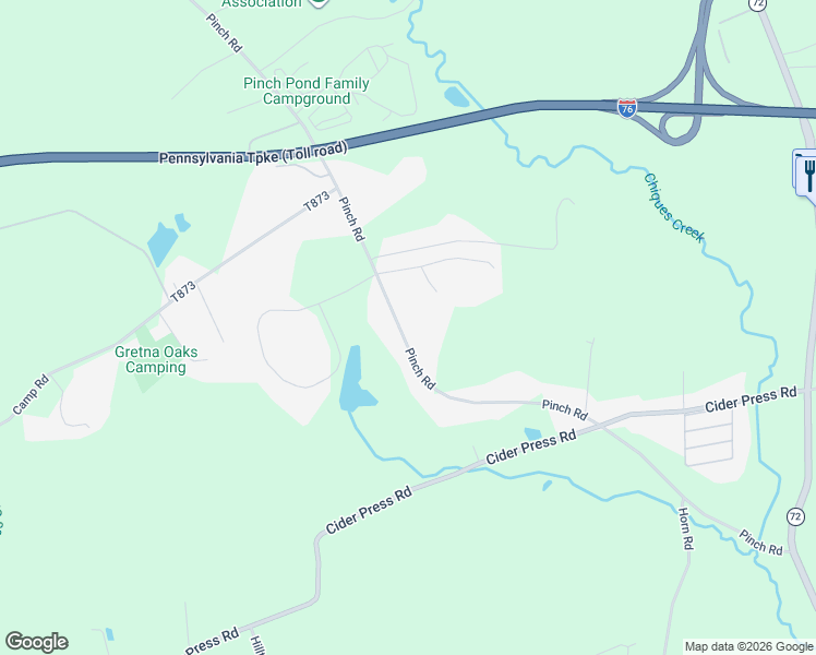 map of restaurants, bars, coffee shops, grocery stores, and more near 2813 Pinch Road in Manheim