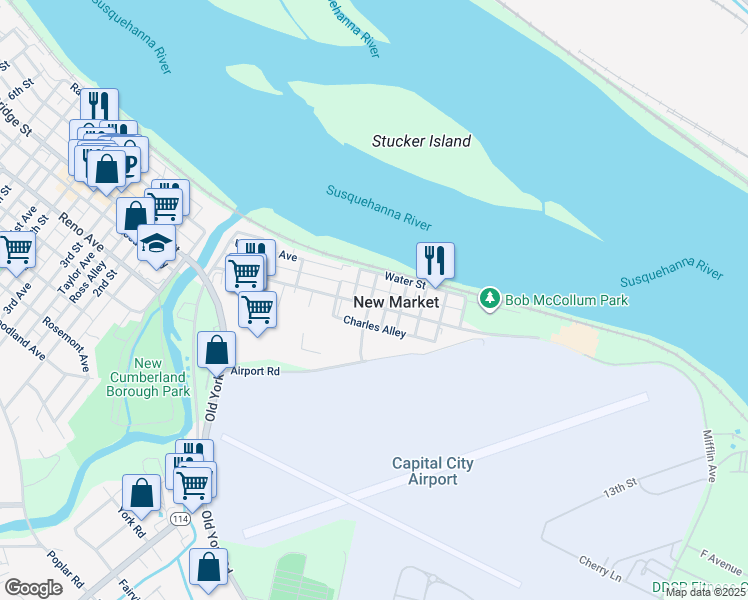 map of restaurants, bars, coffee shops, grocery stores, and more near 400 Ross Avenue in New Cumberland