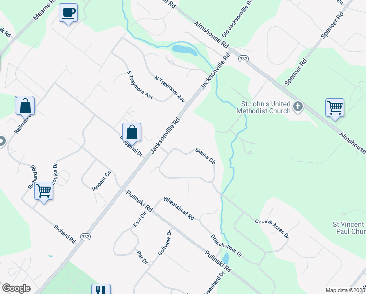 map of restaurants, bars, coffee shops, grocery stores, and more near 45 Sienna Circle in Ivyland