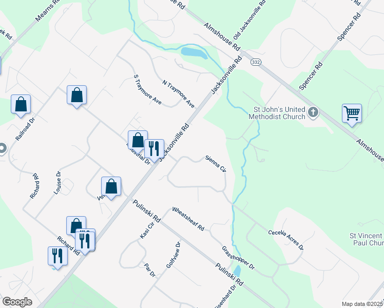 map of restaurants, bars, coffee shops, grocery stores, and more near 45 Sienna Circle in Ivyland