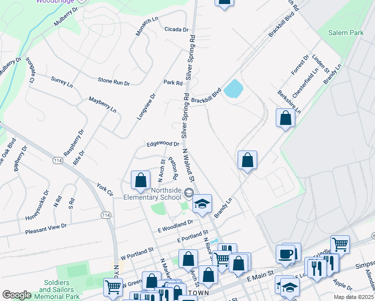map of restaurants, bars, coffee shops, grocery stores, and more near 869 Old Silver Springs Road in Mechanicsburg