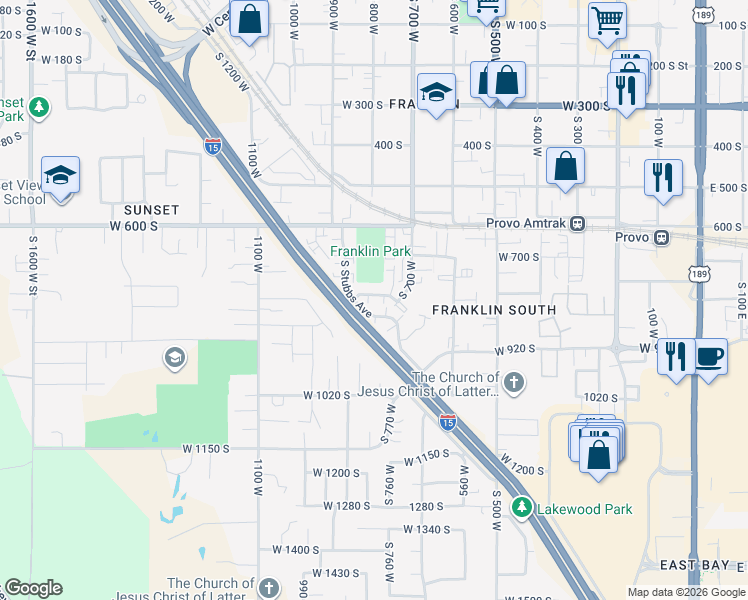 map of restaurants, bars, coffee shops, grocery stores, and more near 801 West Heather Lane in Provo