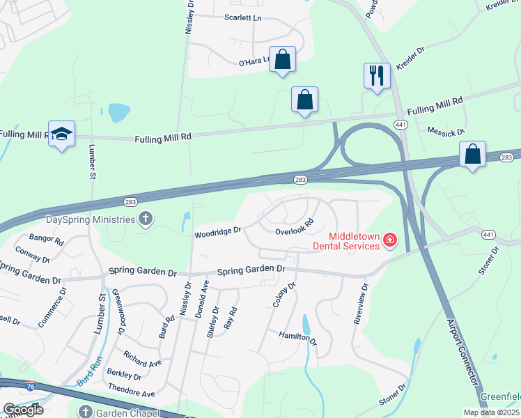 map of restaurants, bars, coffee shops, grocery stores, and more near 834 Woodridge Drive in Middletown