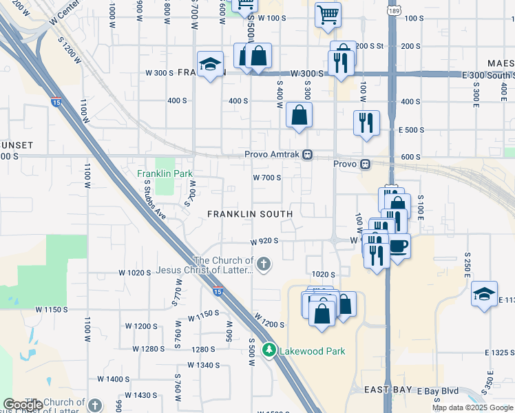 map of restaurants, bars, coffee shops, grocery stores, and more near 742 South 500 West in Provo