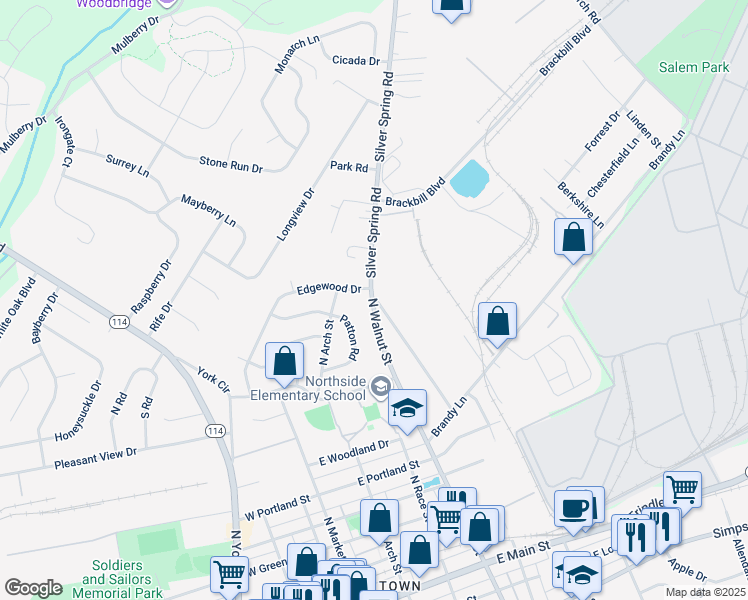map of restaurants, bars, coffee shops, grocery stores, and more near 913 Old Silver Springs Road in Mechanicsburg