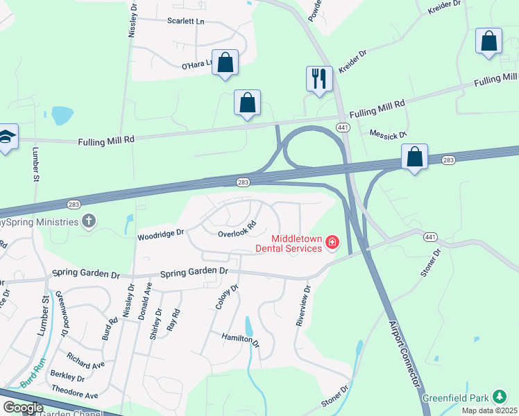 map of restaurants, bars, coffee shops, grocery stores, and more near 1220 Overlook Drive in Middletown