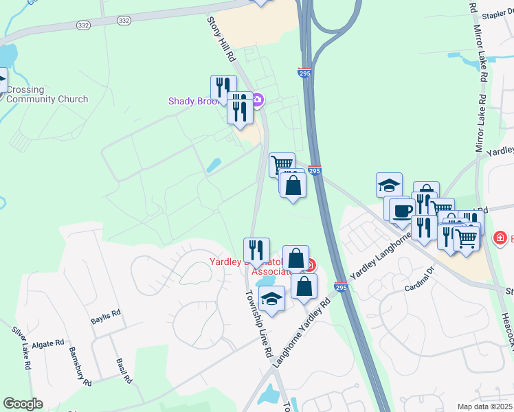 map of restaurants, bars, coffee shops, grocery stores, and more near 777 Township Line Road in Morrisville