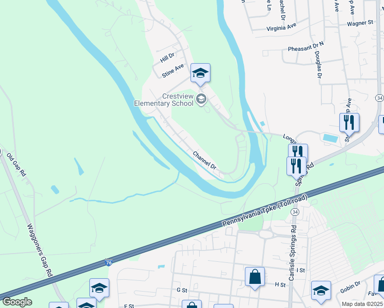 map of restaurants, bars, coffee shops, grocery stores, and more near 83 Channel Drive in Carlisle