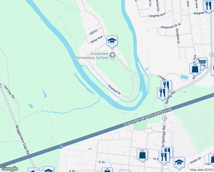 map of restaurants, bars, coffee shops, grocery stores, and more near 83 Channel Drive in Carlisle