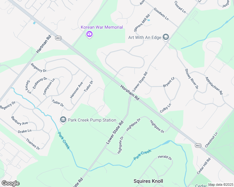 map of restaurants, bars, coffee shops, grocery stores, and more near 1417 Horsham Road in North Wales