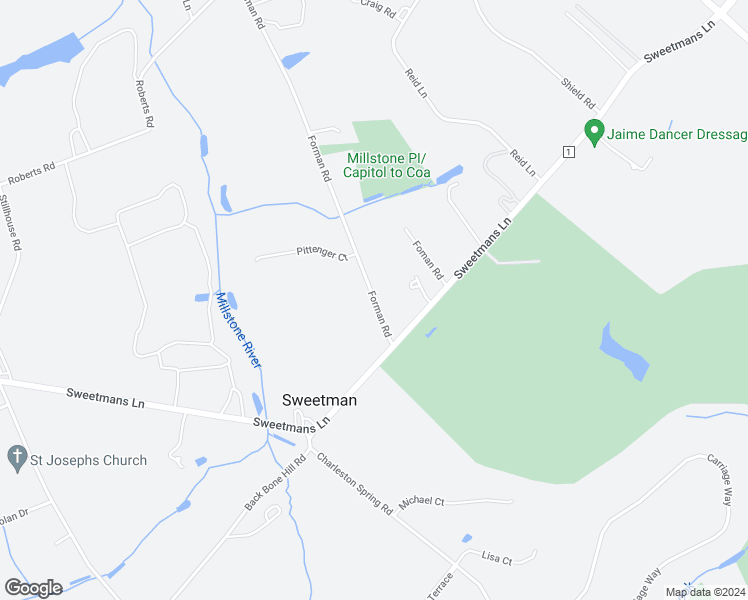 map of restaurants, bars, coffee shops, grocery stores, and more near 13 Forman Road in Millstone