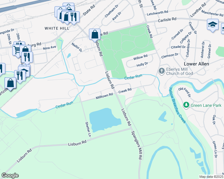 map of restaurants, bars, coffee shops, grocery stores, and more near 850 Lisburn Road in Camp Hill