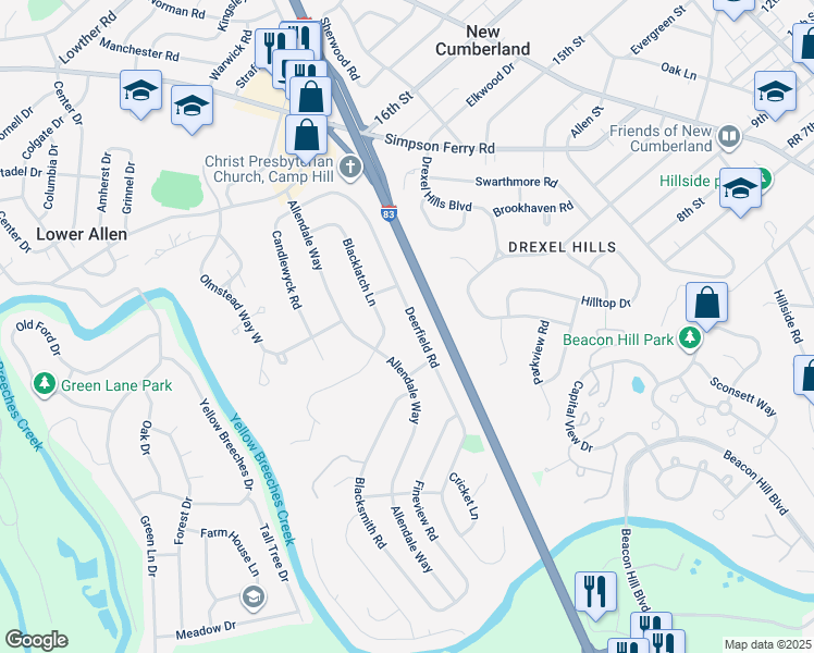 map of restaurants, bars, coffee shops, grocery stores, and more near 316 Deerfield Road in Camp Hill