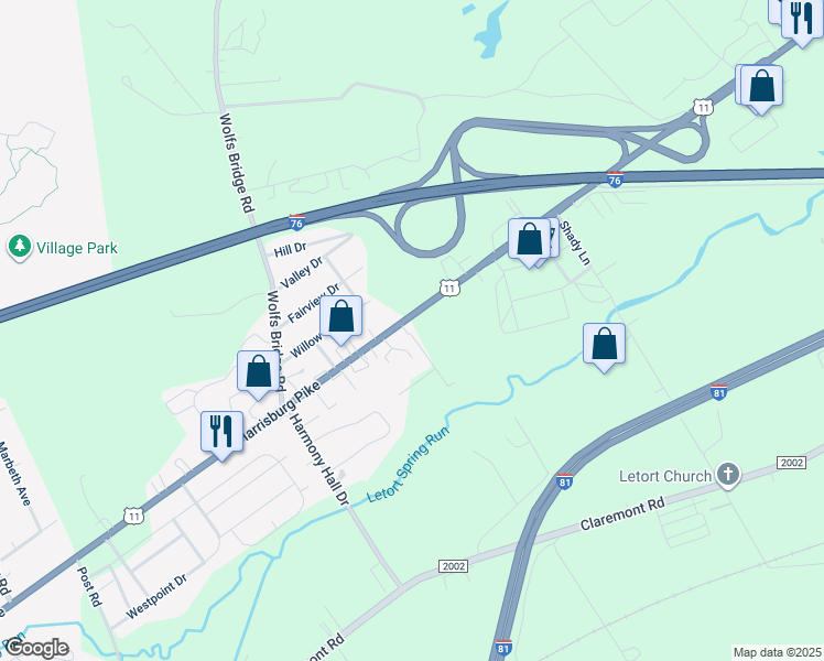 map of restaurants, bars, coffee shops, grocery stores, and more near 1135 Harrisburg Pike in Carlisle